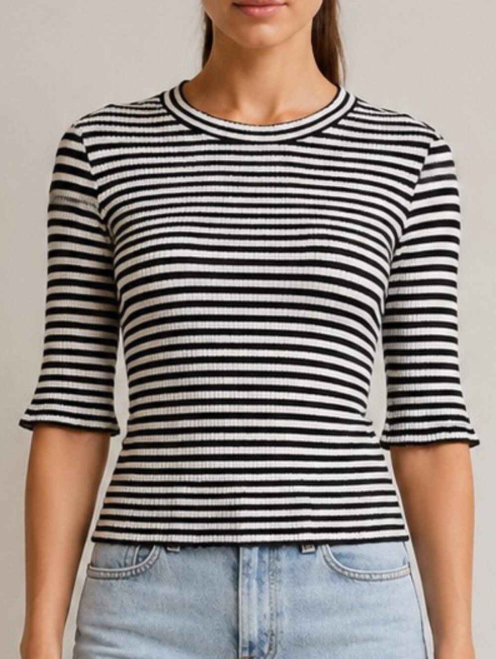 Forever 21 Black & White Ribbed Striped Knit Top ✨ Size S